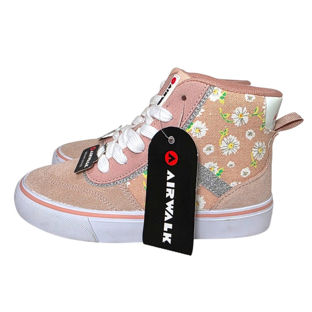Airwalk Canvas High Top Skate Sneakers Little Girl Size 1 Lace-Up Floral Peach